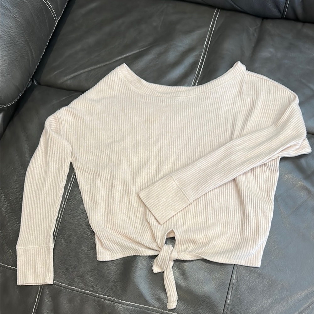Cream Ribbed Long Sleeve Top